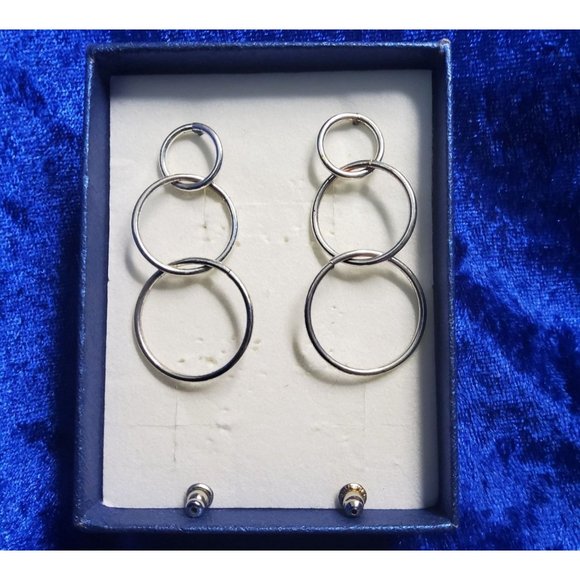 vintage stainless steel silver tone three circle of life earrings - Picture 2 of 3